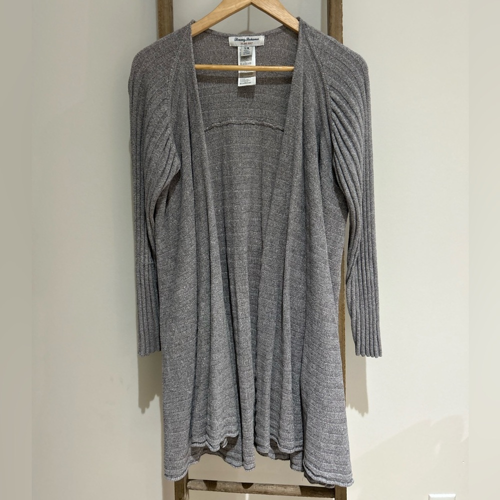 Tommy Bahama Open-Front Gray Island Soft Waterfall Rib Cardigan Sweater Size S/M